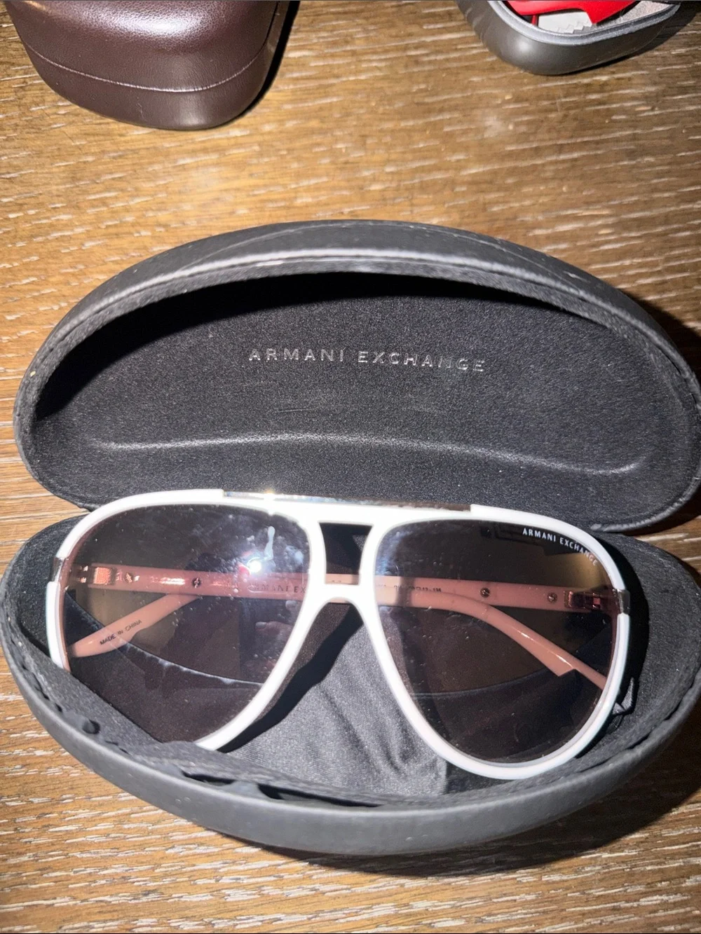 Armani Exchange White Frame Sunglasses with Brown Lenses